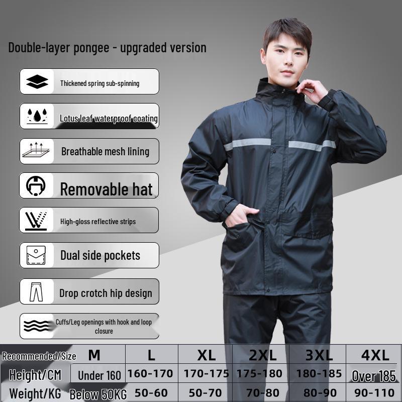 Men's Reflective Raincoat & Pants Set: Outdoor Anti-Heavy Rain Cycling/Motorcycle Protection, Split Style.