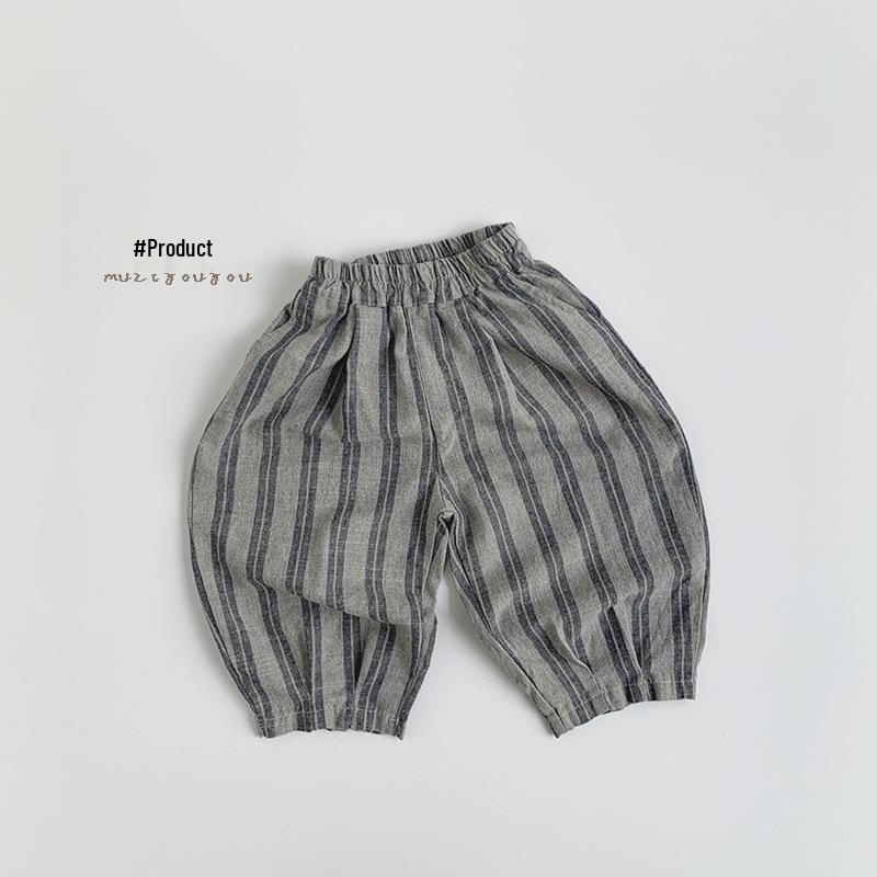Spring/Summer Children's Striped Pants: Japanese & Korean Mori Style, Loose Fit, Casual for Boys & Girls
