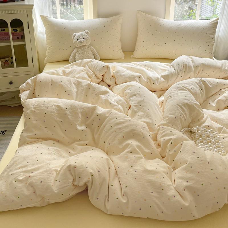 G5Z25 Jacquard Four-Piece Nude-Sleep Bedding Set with Cloud-Feel Double-Layer Gauze for Girls, Includes Duvet Cover and Fitted Sheet