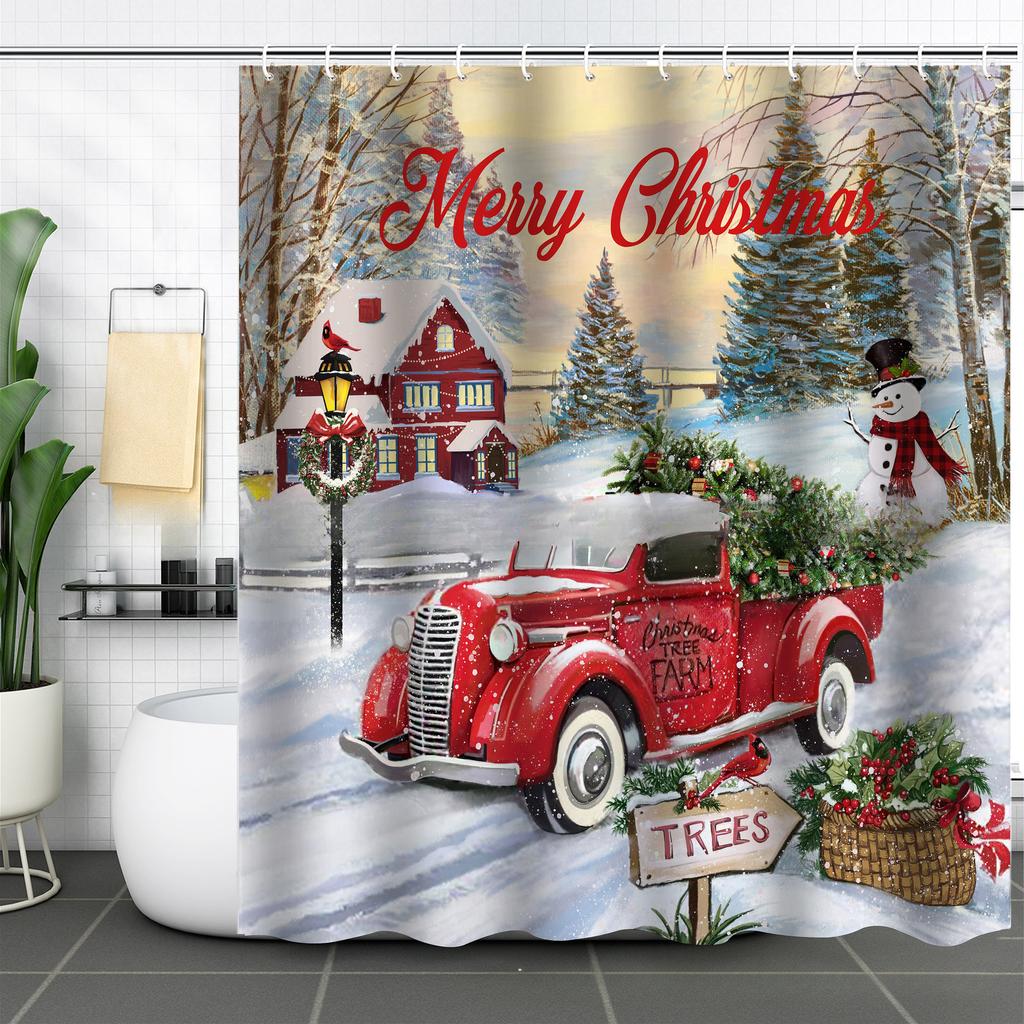 Bathroom Curtain Polyester Digital Printing Waterproof Shower Curtain Christmas Series Bathroom Partition