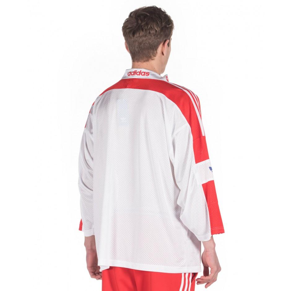 adidas Originals Blueliner Trefoil Mesh Three-Quarter Sleeve T-Shirt Men Tops White Red FM1586