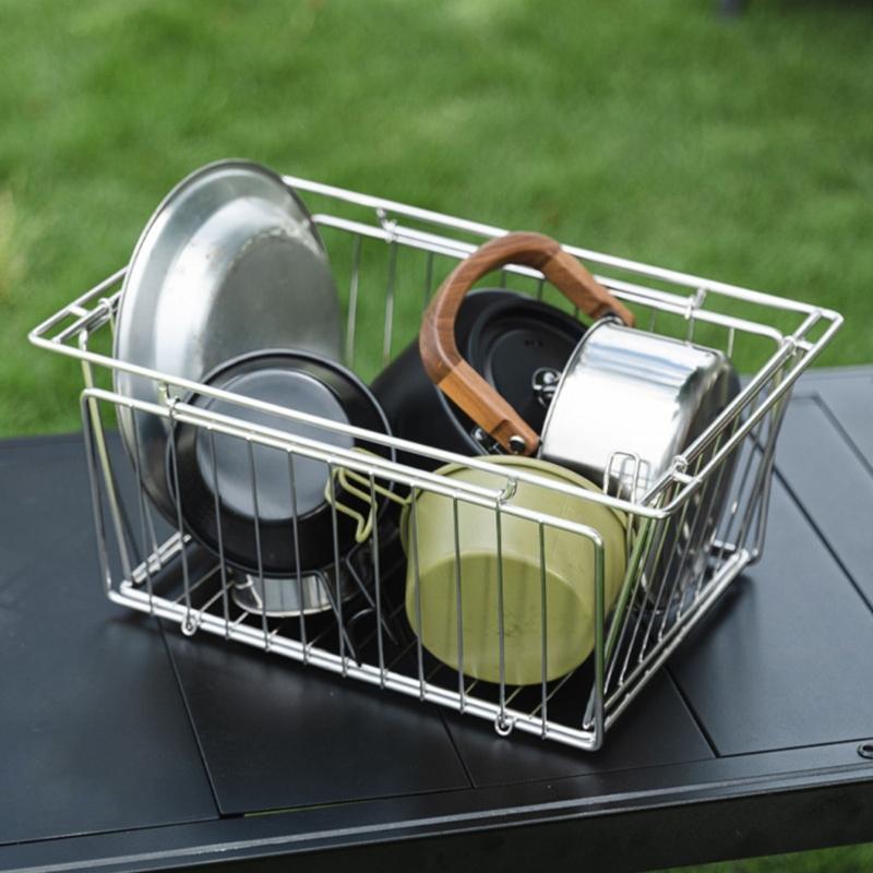 Stainless Steel Dish Drainer Basket Detachable Storage Organizers for Outdoor Camping Hiking Picnics Kitchen Accessories