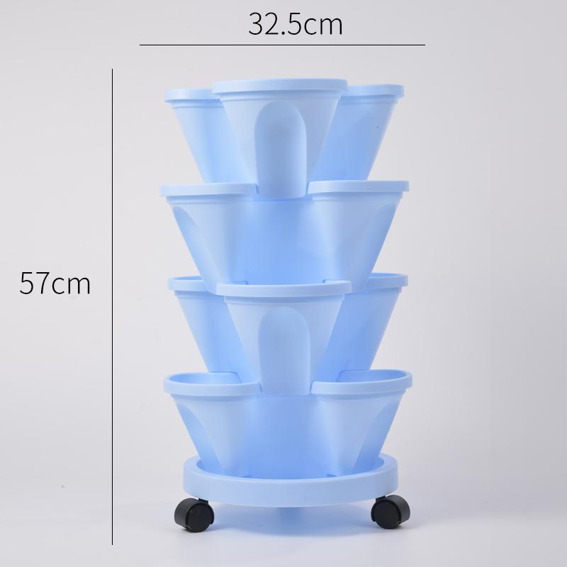 Three Dimensional Multi-layer Flowerpot with Roller Family Balcony Vegetable Fruit Growing Plastics Flower Shaped Flowerpot