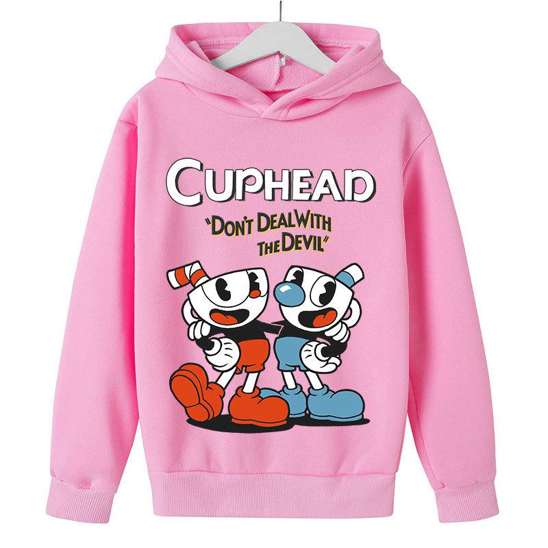 Dětská mikina Game Cuphead Chlapci Dívčí módní kreslená mikina jarní a podzimní model Horror Clothes Long Sleeve 3-13Yrs