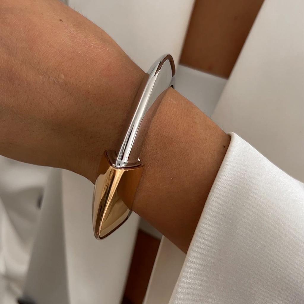 PuRui New Creative Design Irregular Geometric Heavy Metal Bangles for Women Trend Punk Hip Hop Open Spring Bracelet Zircon