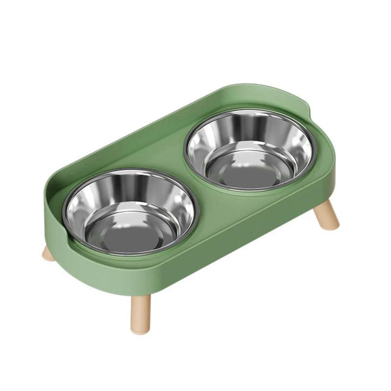 A Colorful Dopamine Pet Double Bowl Fashion Feeding Large Capacity Stainless Steel Dog Bowl Drinking Water Neck Cat Double Bowl зелёный