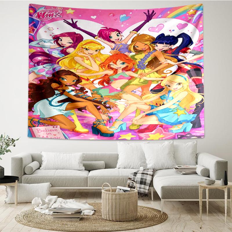 Winx Club Print Tapestry, Backdrop, Easy Setup, Ideal for Bedroom, Office & Living Room, with Aesthetic Wall Hanging Decor.