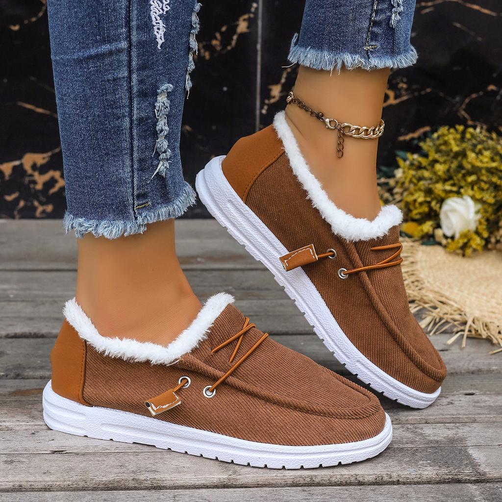 Mao Mao Shoes Fleece Flat Bottom Short Loafers European and American Mao Mouth Low-top Cotton Shoes Women's Autumn and Winter New Large Size Lace-up
