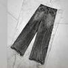 Unisex European American Kalhoty s vysokým pasem Raw Edge Washed Jeans Muži Street Volné Oversized Rovné Široké Džínové kalhoty