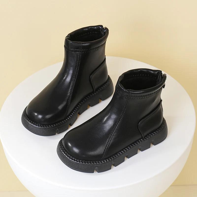 

Winter Children s Boots Black Brown Versatile Girls Platform Ankle Boots Simple Classic Kids Causal Plush Boots Zipper 26 чорний