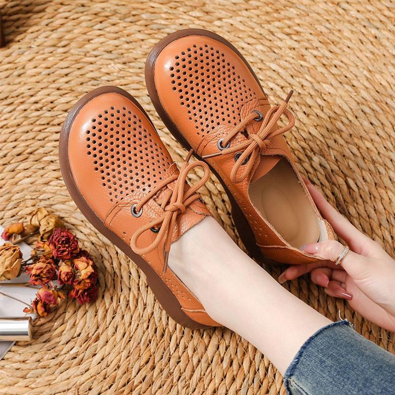 2026 Spring Summer Genuine Leather Women Casual Shoes Comfort Flat Round Toe Mother Shoes for Daily Wear Plus Size 41