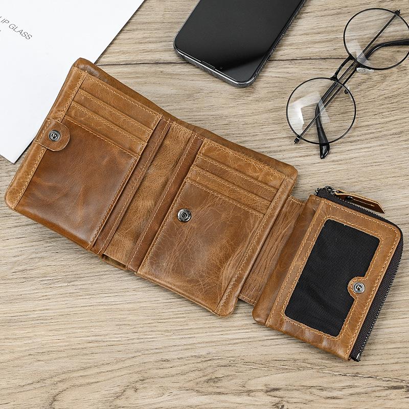 Fashion Cow Leather Men's Wallet Genuine Leather Zipper Wallets Short Purse Men Male Leather Clutch Purse Dropshipping Men