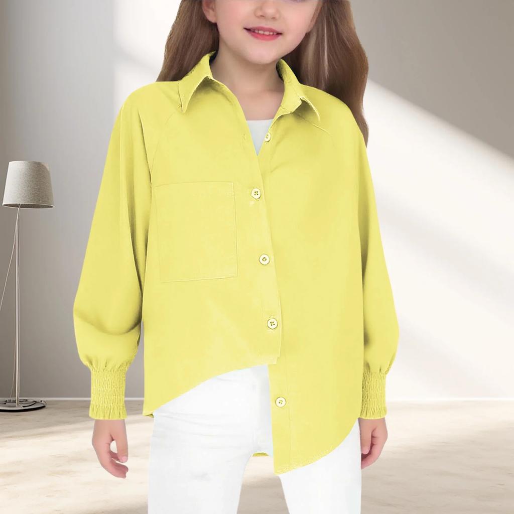 Moda Infantil Cor Camisa Top Confortável Manga Longa para Meninas Crianças Mais Velhas