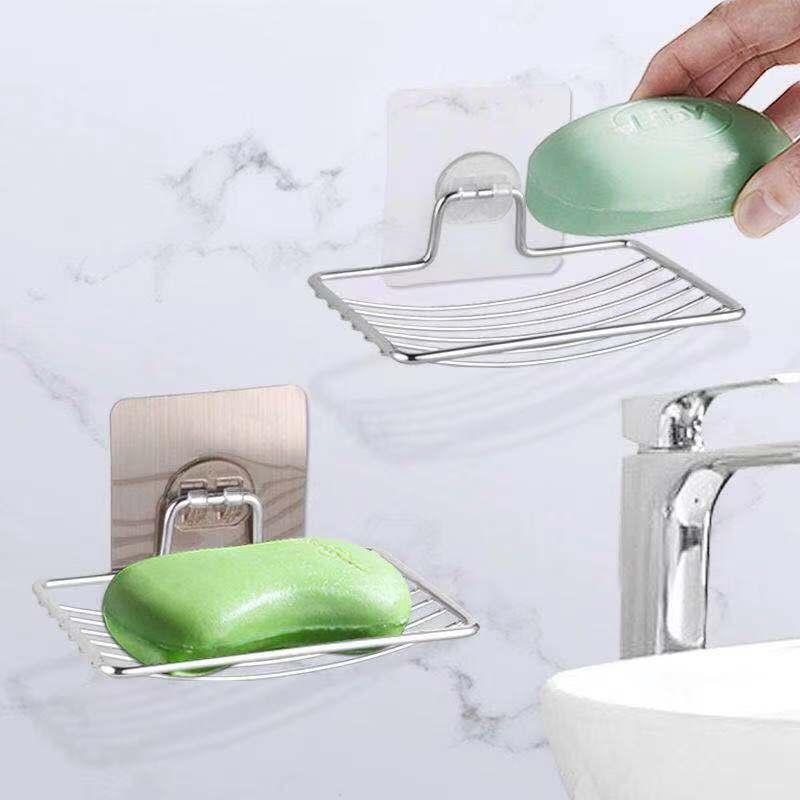 Stainless Steel Soap Dish Holder Single Layer Drain No Drilling Wall Mounted Draining Soap Rack For Bathroom Shower Storage