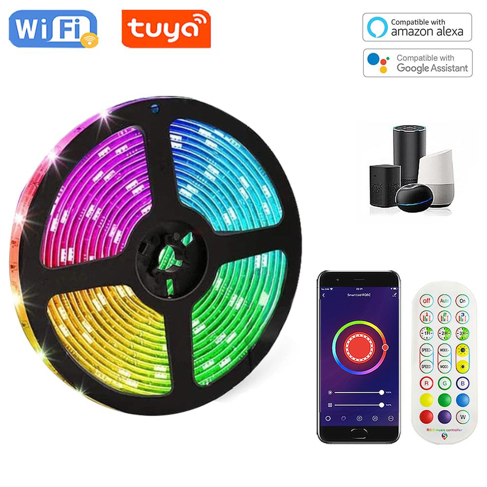 

USB светодиодная лента Tuya WIFI Control RGB светодиодные лампы гибкие ленточные светильники Luces Led 5V USB TV BackLight Room Decor Поддержка Alexa 1m