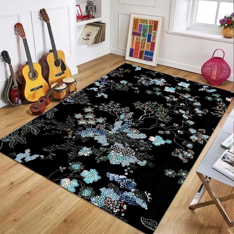 

Minimalist Plum Blossom Rug Grey Base Non-slip Washable Elegant Floor Mat for Living Room Bedroom Decor 40X60cm