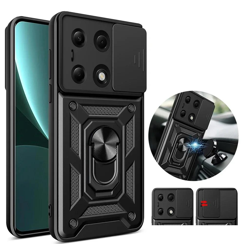For Xiaomi Redmi Note 13 12 Pro Plus 5G 4G Case Car Magnetic Ring Holder Slide Camera Armor Shockproof Xiaomi POCO X6 M6 Pro