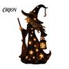 Halloween Party Props Witch Lamp, Light Up Figurine with Broom And Lantern, Gothic Resin Table Decor Spooky Night for Tabletop Indoor Home Mysterious