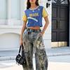 Women’s Casual Short Sleeve Crew Neck T-Shirt Top with USA Letter and Star Print for Sports and Everyday Wear