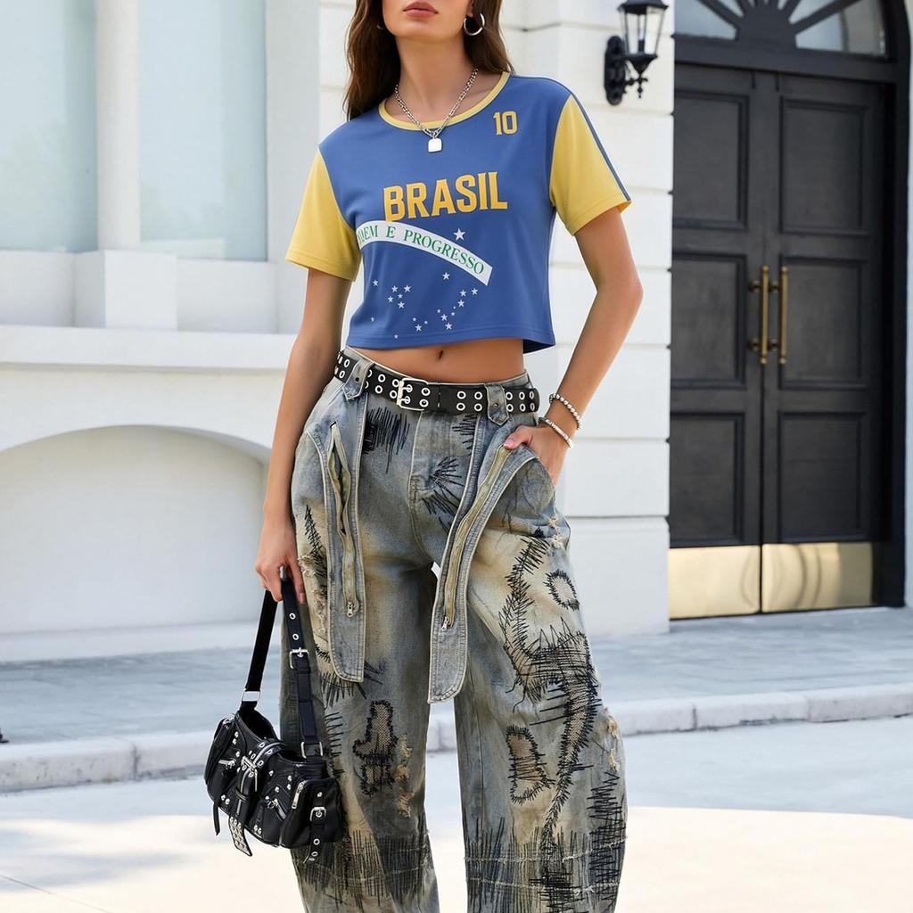 Women’s Casual Short Sleeve Crew Neck T-Shirt Top with USA Letter and Star Print for Sports and Everyday Wear