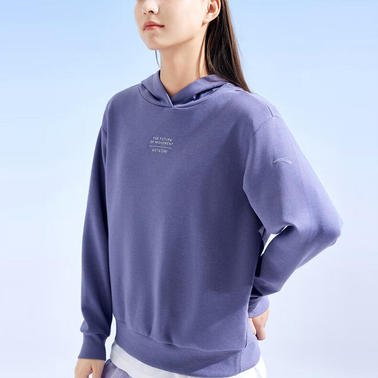 Anta Training Series Letter Print Knitted Pullover Sweatshirt Women Tops Moran-Purple 162337714-2