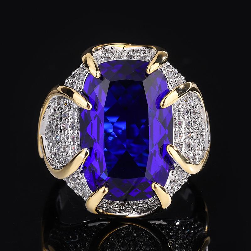 

Кольцо с живым сапфиром в стиле ретро, имитация текстуры, цветное драгоценное изумрудное кольцо, сапфировое кольцо с сахарной башней, основной камень