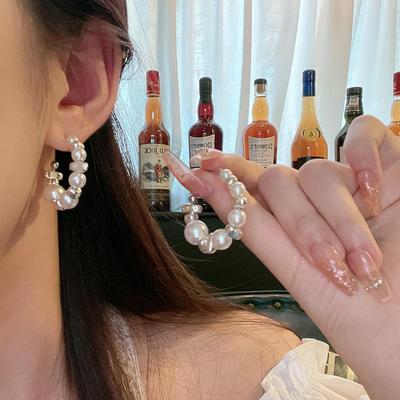 French Retro C-Shaped Pearl Earrings for Women, High-End S925 Silver Design
