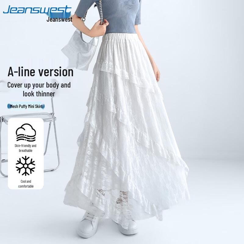 Jeanswest Women s High-Waist A-Line Lace Mesh Skirt L