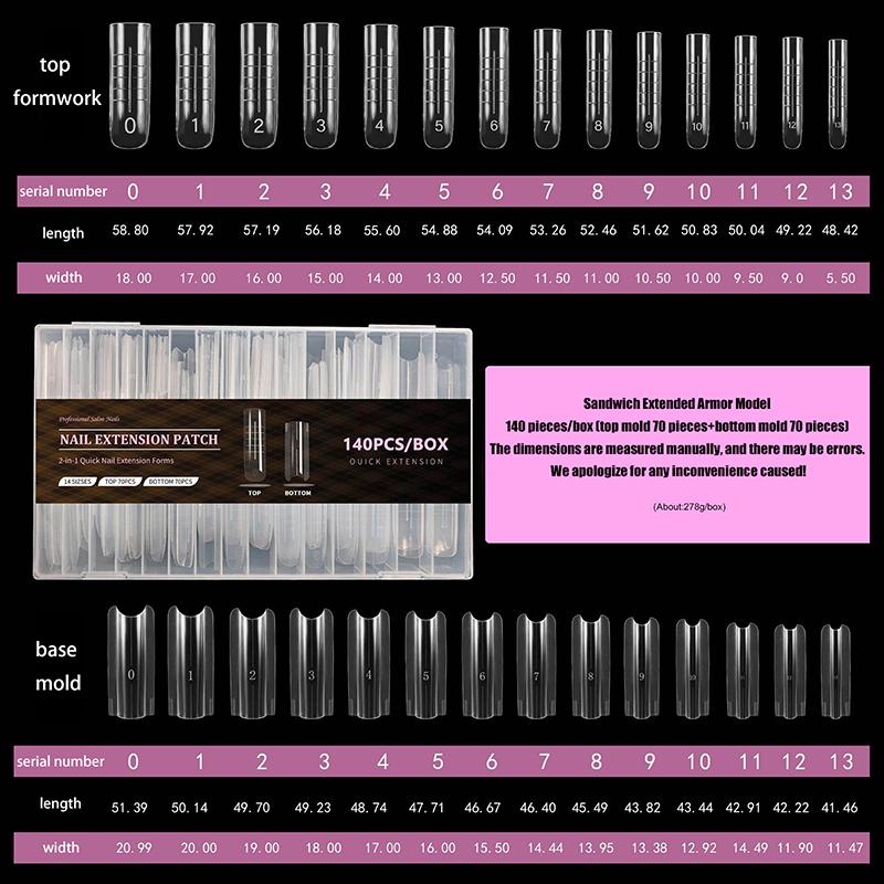 

Sandwich Dual Nail Forms 140/280Pcs 13Size Quick Extensions-Dual Forms Coffin Oval T-shaped Manicure Forms Top Mold Bottom Mold