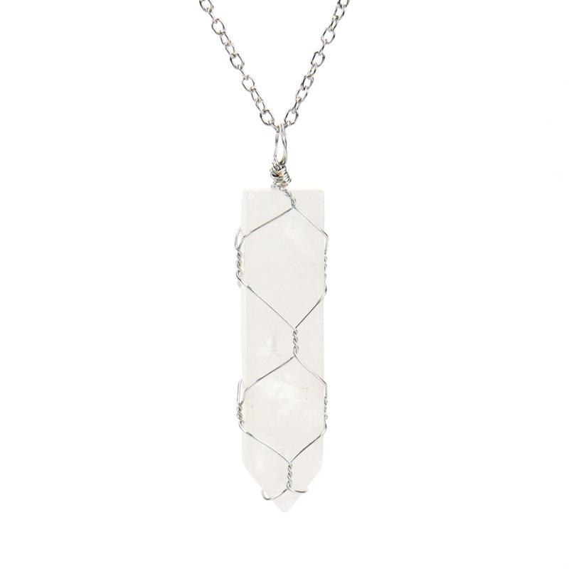 Handmade Sword-Shaped Amethyst Agate Crystal Mesh Bag Pendant Necklace