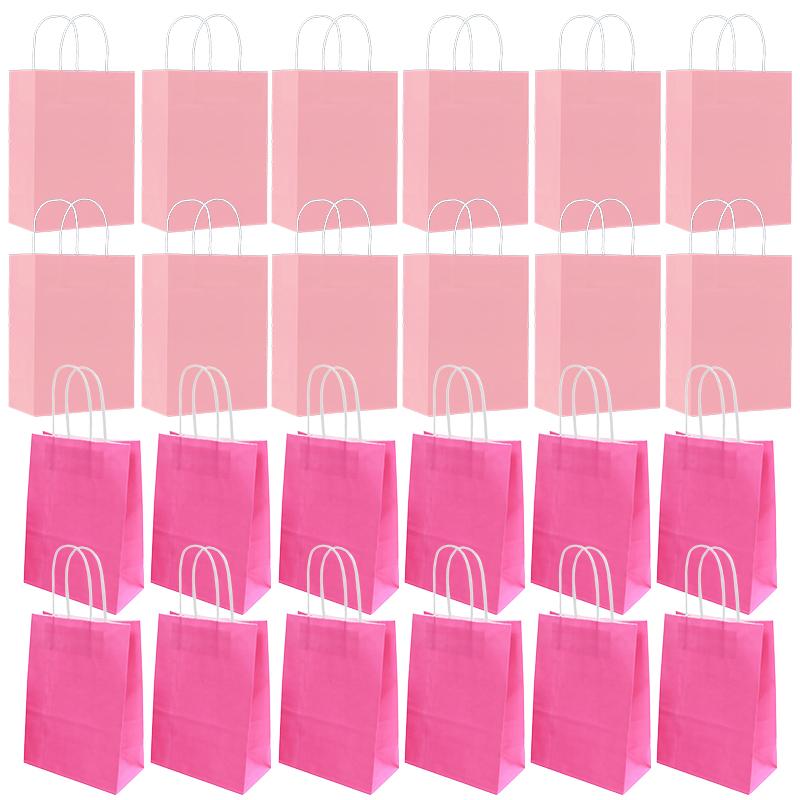 12/24PCS Paper Bag Pink Rosered Kraft Handle Paper Bag Festival Birthday Gift Packaging Materials Party Souvenir Goodie Bags ZYF