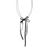 Stylish Double Layer Bowknot Necklace Modern Butterfly Knot Necklace with Fringe Simple Pearls Beaded Neckchains Charm