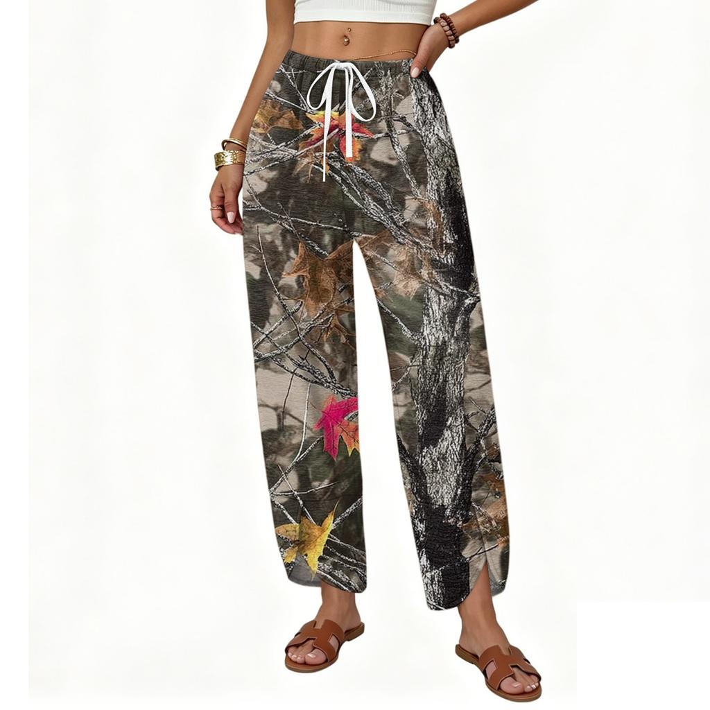 Women's Casual Printed Pattern Wide Leg Pants with Front Button Closure - Loose Straight Fit Trousers for Daily Wear Outfit
