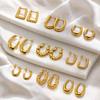 Elegant Stainless Steel Gold Oval U-Shaped Earrings