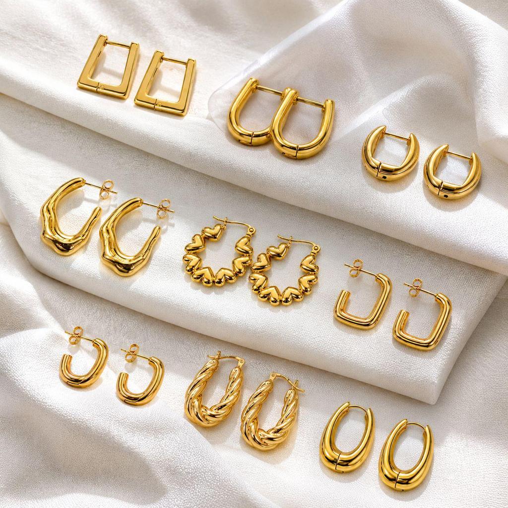 Elegant Stainless Steel Gold Oval U-Shaped Earrings
