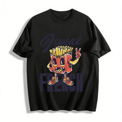 Funny I Speak French Fries Graphic Casual T-Shirt Pure Cotton T-shirt