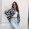 Summer Women's Shirt Plaid Milled Long Sleeve Medium Long Loose Blouse Long Sleeve Tops