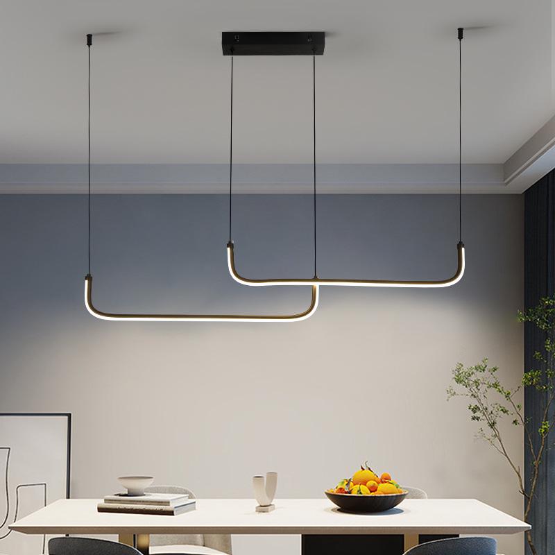 Minimalist Italian Black LED Chandelier: Sleek Long Strip for Restaurant, Bar, Office