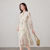 SOFSIL 2026 Spring V-Neck Print Long Sleeve Tie-Waist Dress