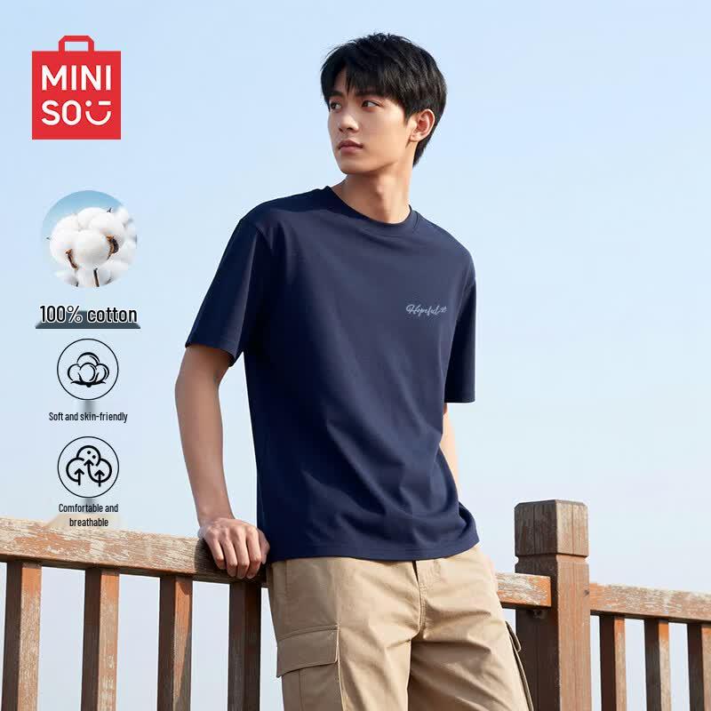 MINISO Men s American Retro Pure Cotton Loose Fit Short Sleeve T-Shirt 5XL