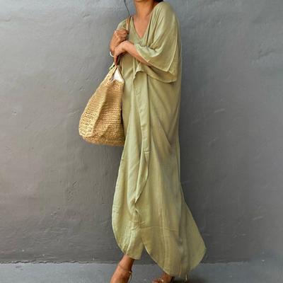 Stylish Maxi Dress Lace-up Loose Ladies Pure Color Sun Protection Bikini Tunic for Beach