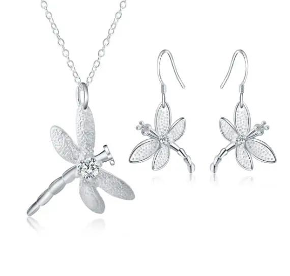 Charms Wedding 925 Silver Jewelry Fashion Pretty Pendant Necklace Earring Women Party Set TOP Quality Stamped
