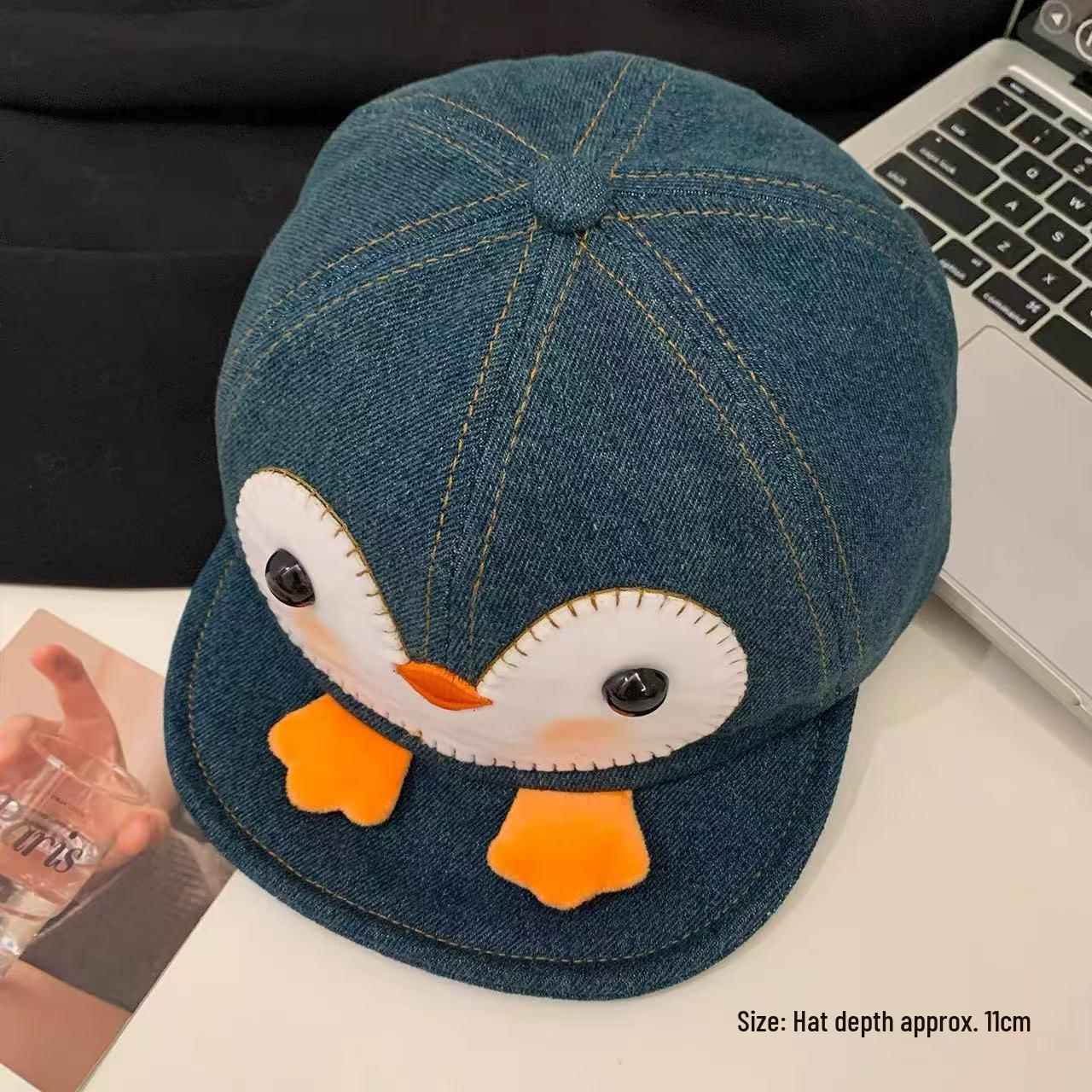 Peanut Q Cute Penguin Embroidered Soft Top Blue Denim Duckbill Baseball Cap One Size