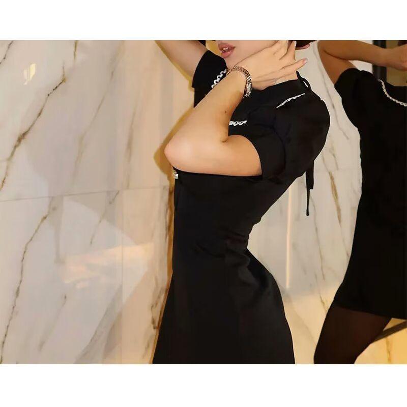 Spring New Women's Clothing French Hepburn Style Waist-Tight Slim Looking Elegant A- line Style Detachable Doll Collar Dress