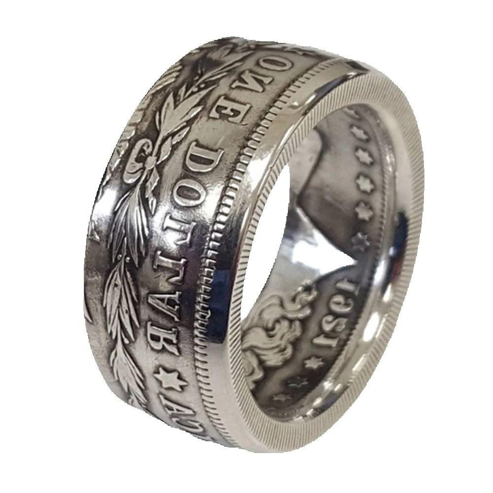 Lucky Star Jewelry Women's New Trend Niche Personalized Dollar Coin Ring Handmade Vintage Punk Personalized Coin Ring Fashion Zircon