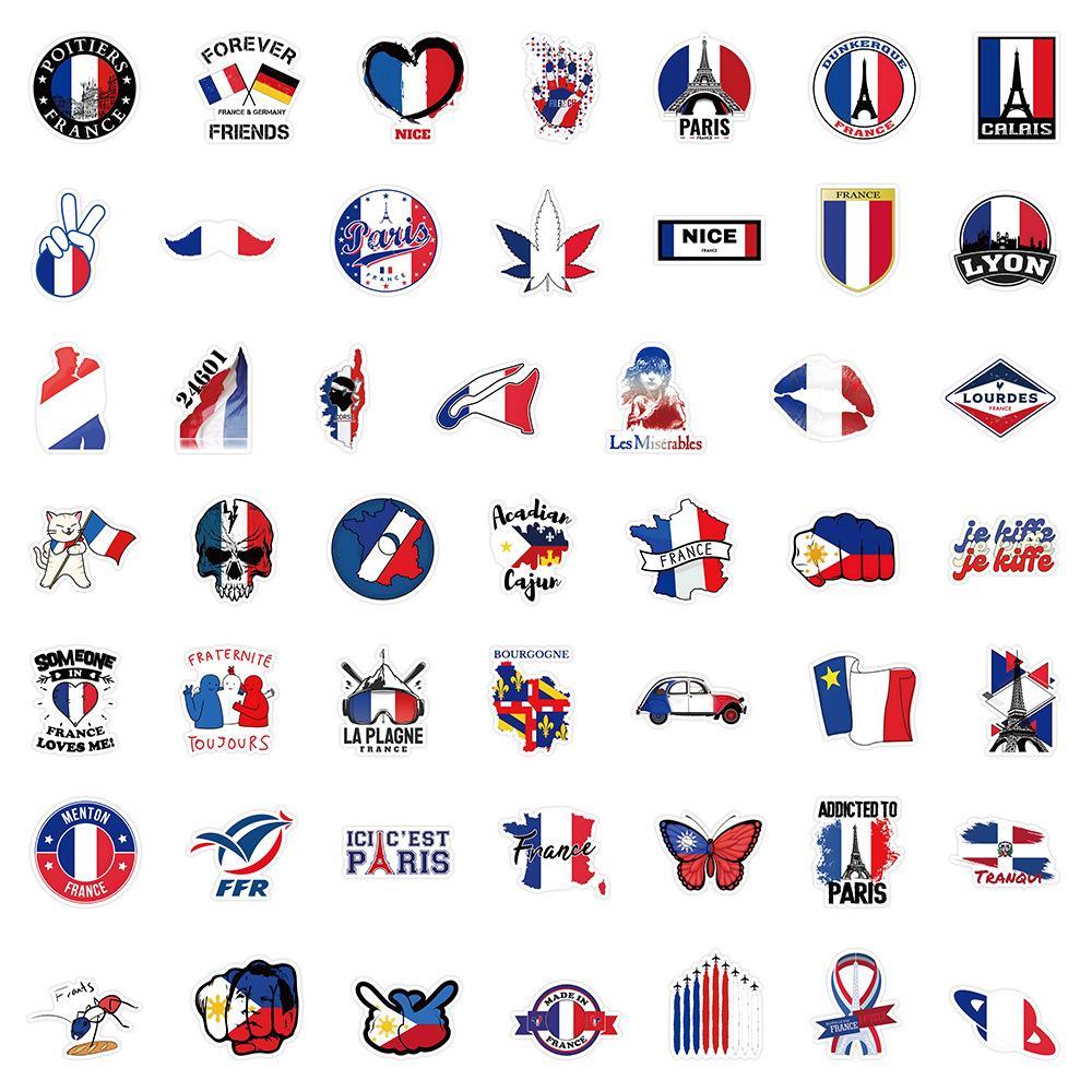 50 Cartoon French Logo Graffiti Stickers for Notebooks, Handbooks, Stationery Boxes, Guitar Handles, Waterproof Stickers