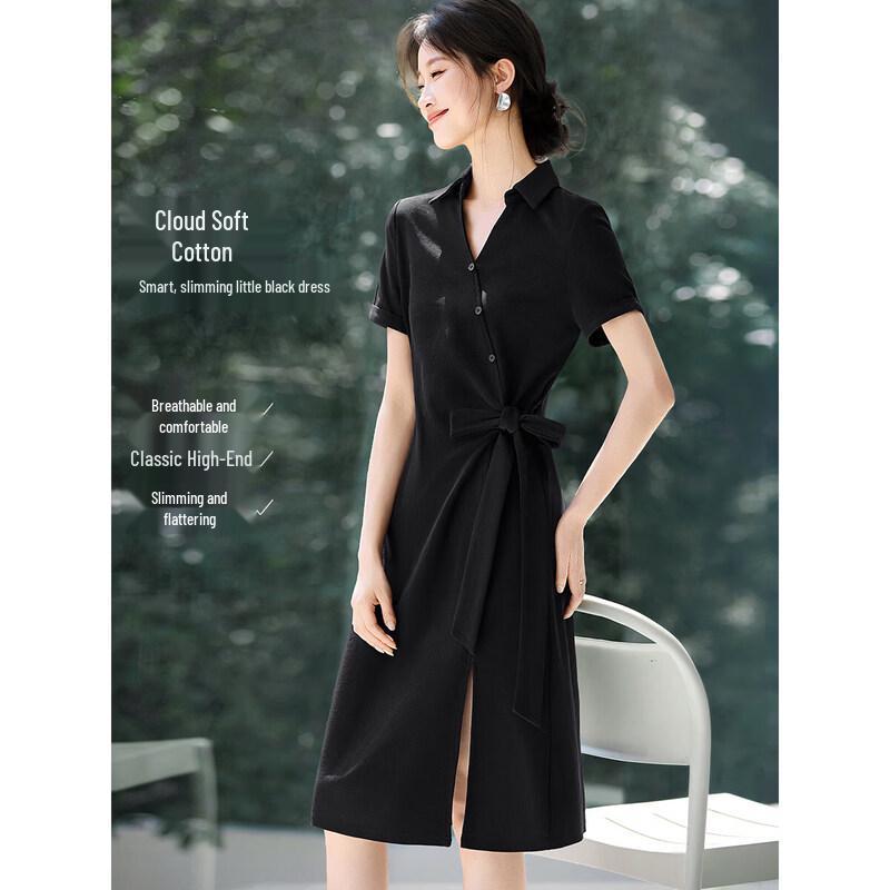 Women s Casual V-Neck Button-Up Belted Midi Dress L