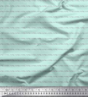 Green Japan Crepe Satin Fabric Stripe & Leaves Print Fabric by the Metre 42 Inch