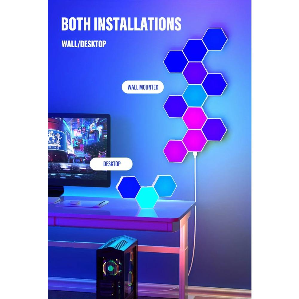 RGB Intelligent Hexagonal Wall Lamp Color-changing Ambient Night Light DYI Shape Music Rhythm APP Control For Game Room Bedroom
