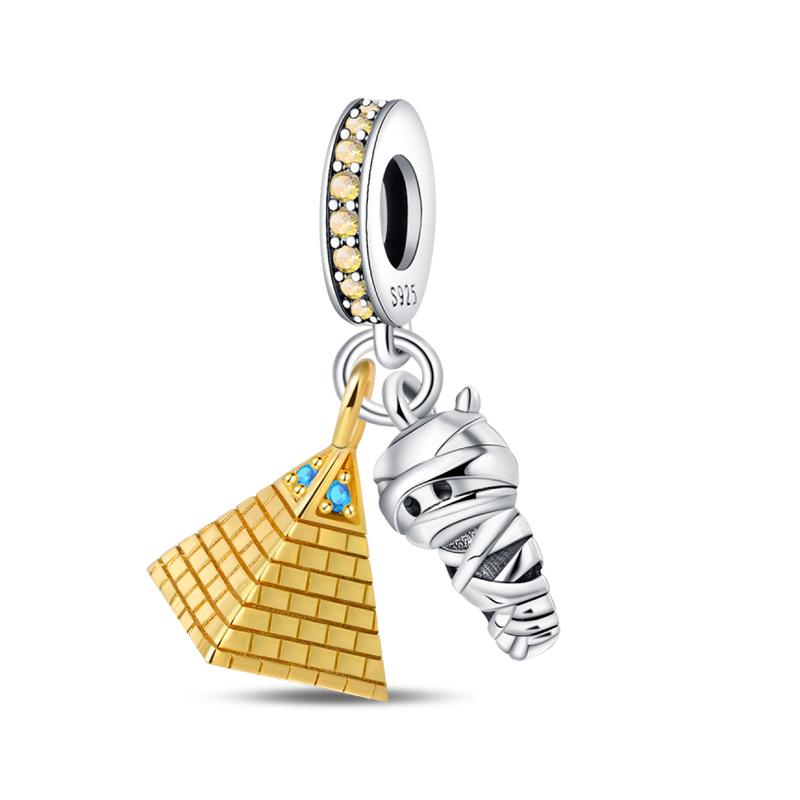 925 Silver Color Pharaoh Pyramid Spider Evil Eye Bastet Charms Beads Fit Diy 925 Original Bracelets Fine DIY Party Jewelry